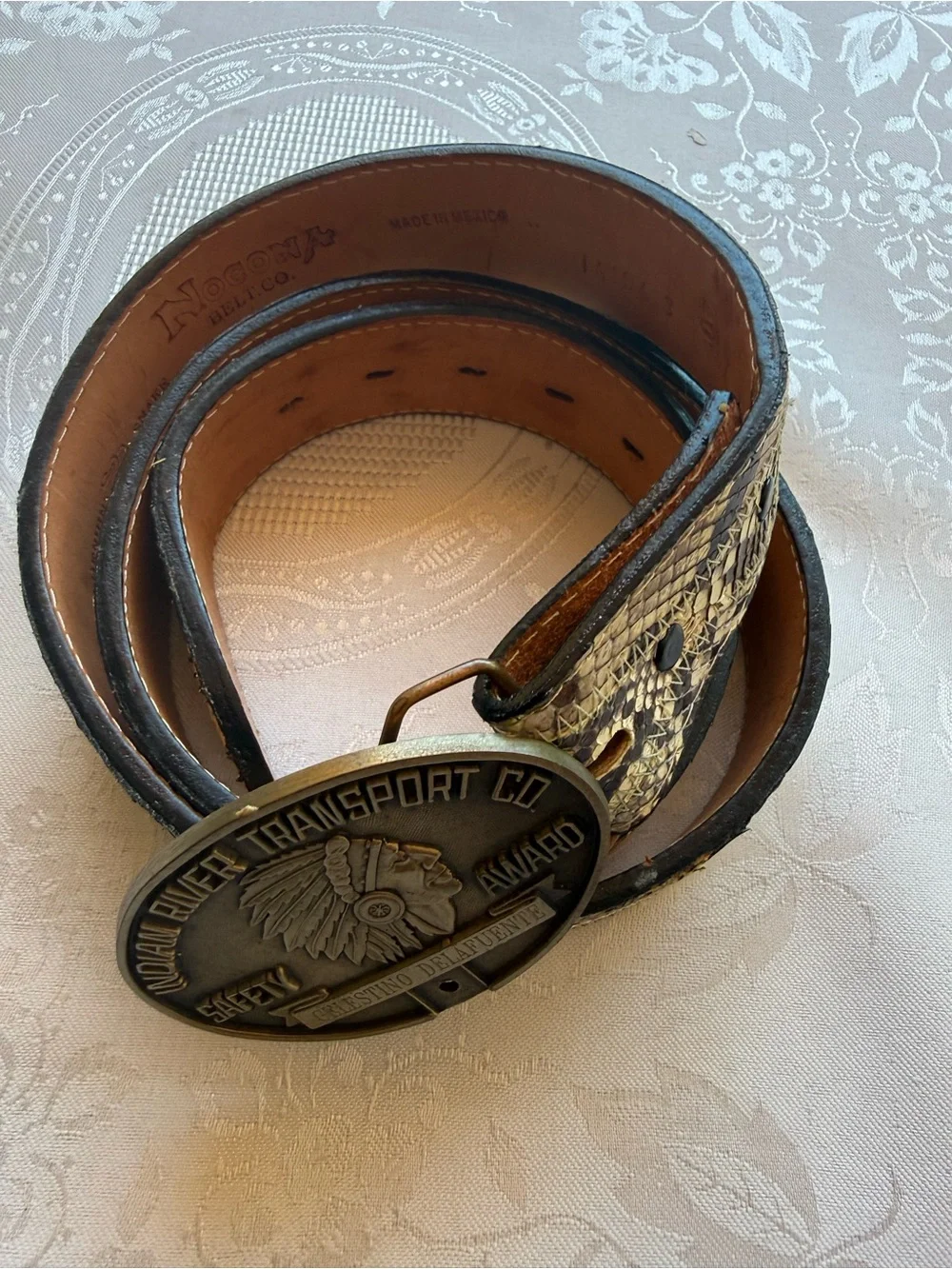NoconA Belt Co. Genuine Snake Skin Leather Belt Men’s Size 40 Native Buckle